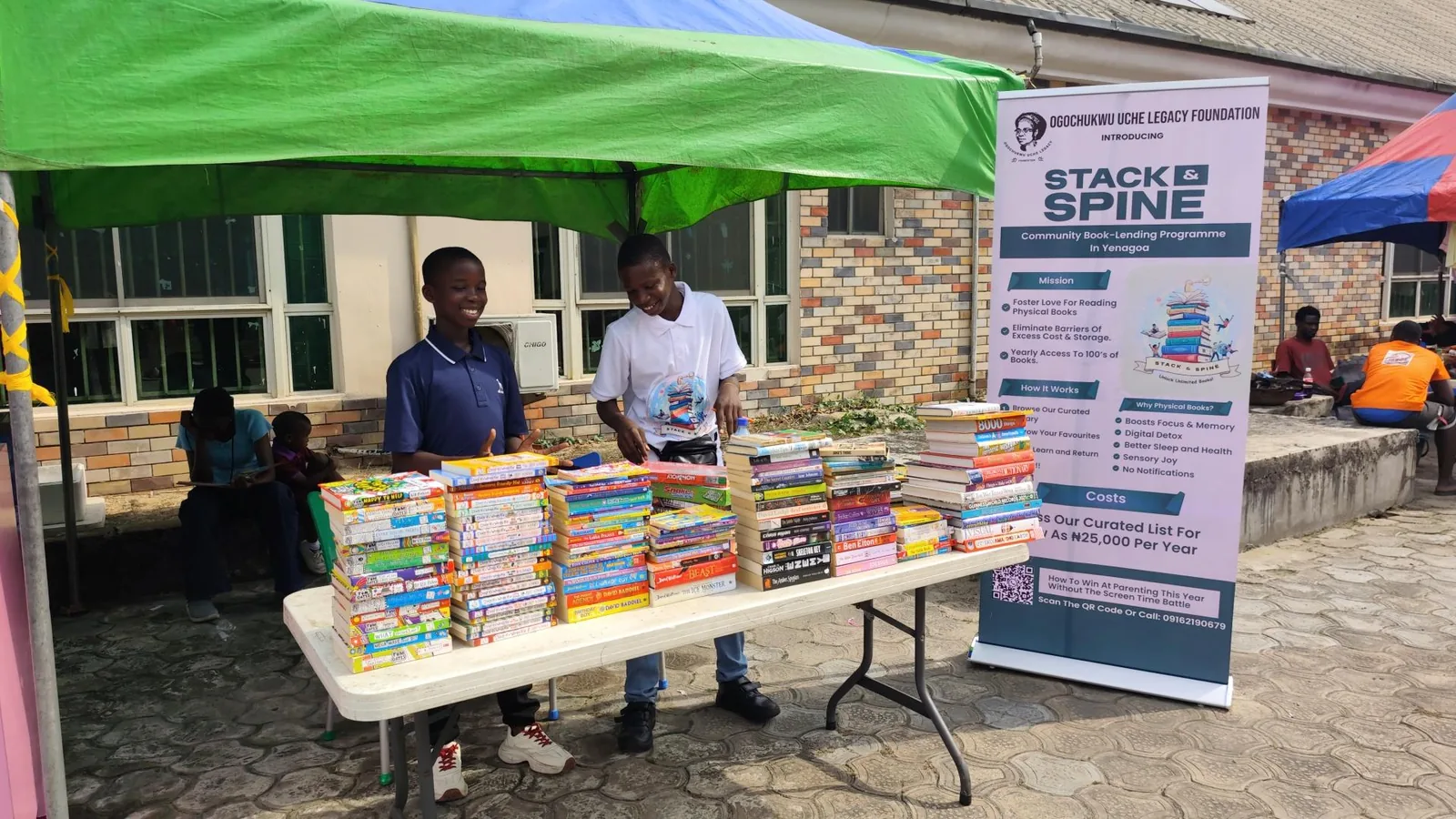 Books displayed during the Stake and Spine literacy program